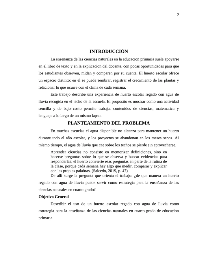 La segunda página con formato: títulos centrados en negrita, párrafos justificados con sangría, una cita en bloque y el número de página arriba a la derecha.